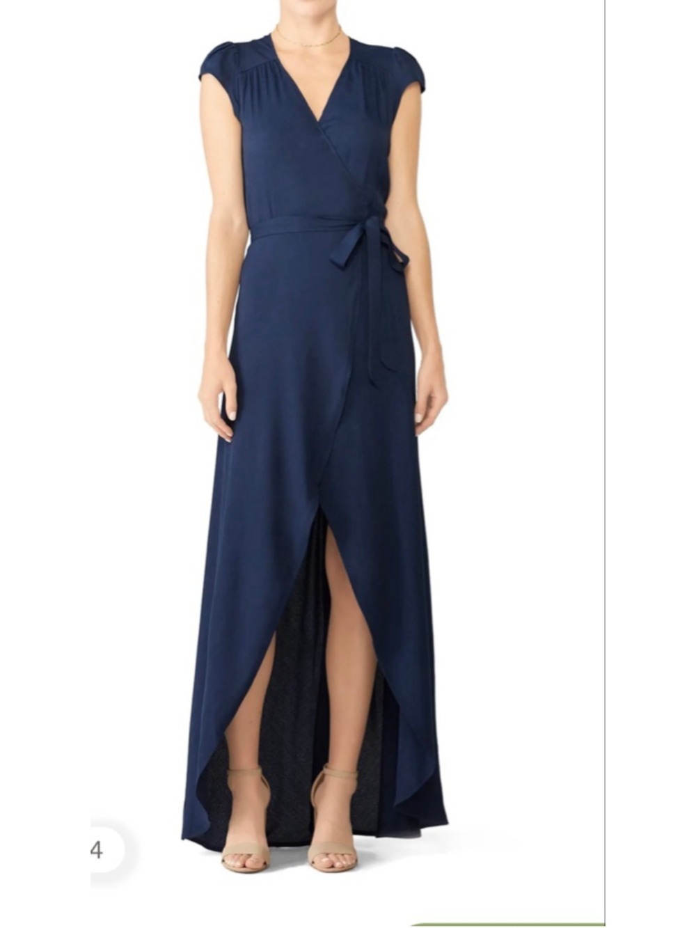 Reformation Chamomile Navy Blue Wrap Maxi Dress Size L V-Neck High Low